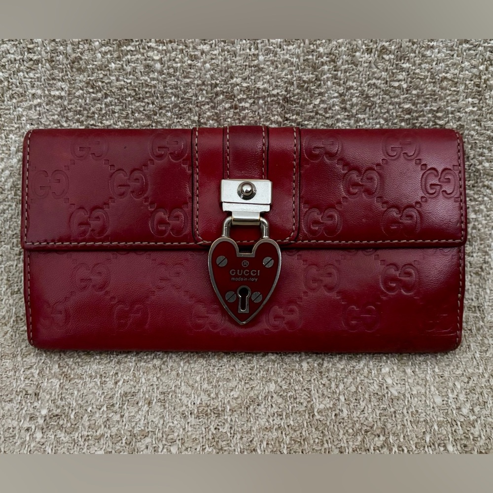 Gucci Red Embossed Leather Clutch